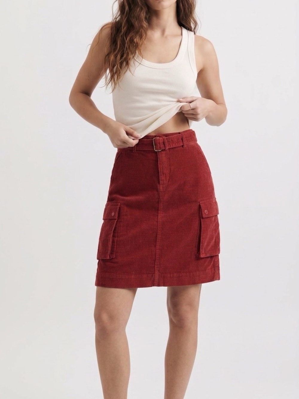 Vintage Ralph Lauren Blue Label Corduroy Cargo Skirt Size 2 Red Y2K Belted